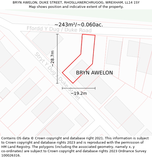 BRYN AWELON, DUKE STREET, RHOSLLANERCHRUGOG, WREXHAM, LL14 1SY: Plot and title map