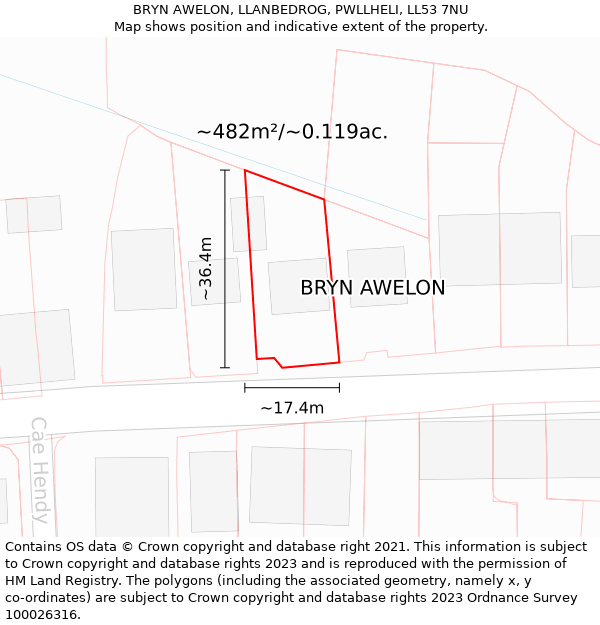 BRYN AWELON, LLANBEDROG, PWLLHELI, LL53 7NU: Plot and title map