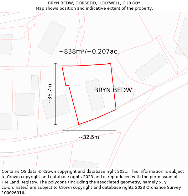 BRYN BEDW, GORSEDD, HOLYWELL, CH8 8QY: Plot and title map