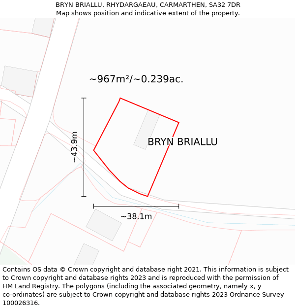 BRYN BRIALLU, RHYDARGAEAU, CARMARTHEN, SA32 7DR: Plot and title map