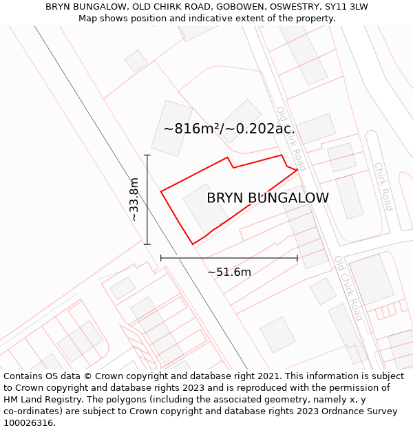 BRYN BUNGALOW, OLD CHIRK ROAD, GOBOWEN, OSWESTRY, SY11 3LW: Plot and title map