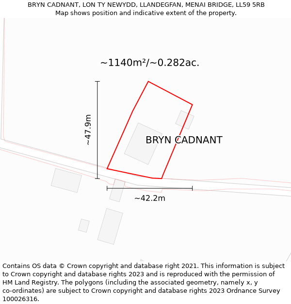 BRYN CADNANT, LON TY NEWYDD, LLANDEGFAN, MENAI BRIDGE, LL59 5RB: Plot and title map