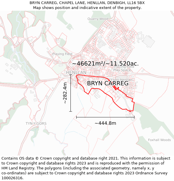BRYN CARREG, CHAPEL LANE, HENLLAN, DENBIGH, LL16 5BX: Plot and title map