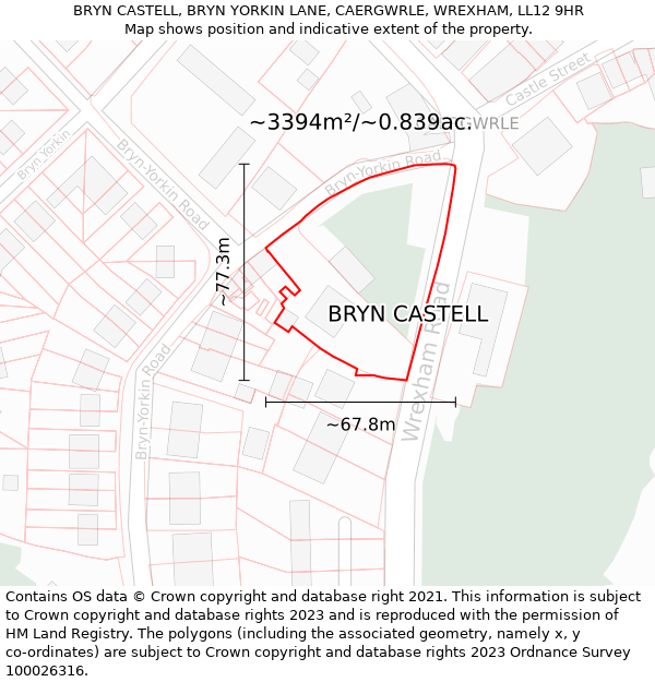 BRYN CASTELL, BRYN YORKIN LANE, CAERGWRLE, WREXHAM, LL12 9HR: Plot and title map