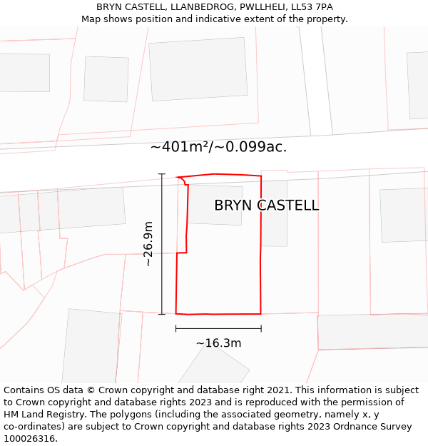 BRYN CASTELL, LLANBEDROG, PWLLHELI, LL53 7PA: Plot and title map