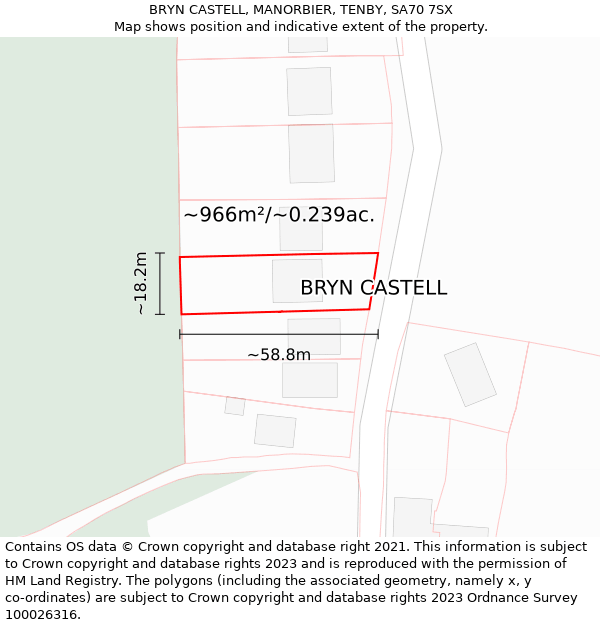 BRYN CASTELL, MANORBIER, TENBY, SA70 7SX: Plot and title map