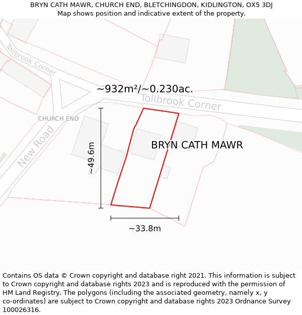 BRYN CATH MAWR, CHURCH END, BLETCHINGDON, KIDLINGTON, OX5 3DJ: Plot and title map