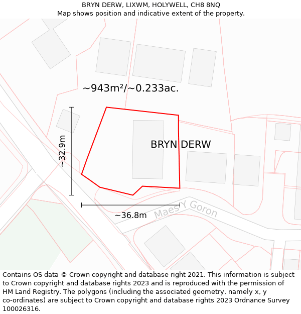 BRYN DERW, LIXWM, HOLYWELL, CH8 8NQ: Plot and title map