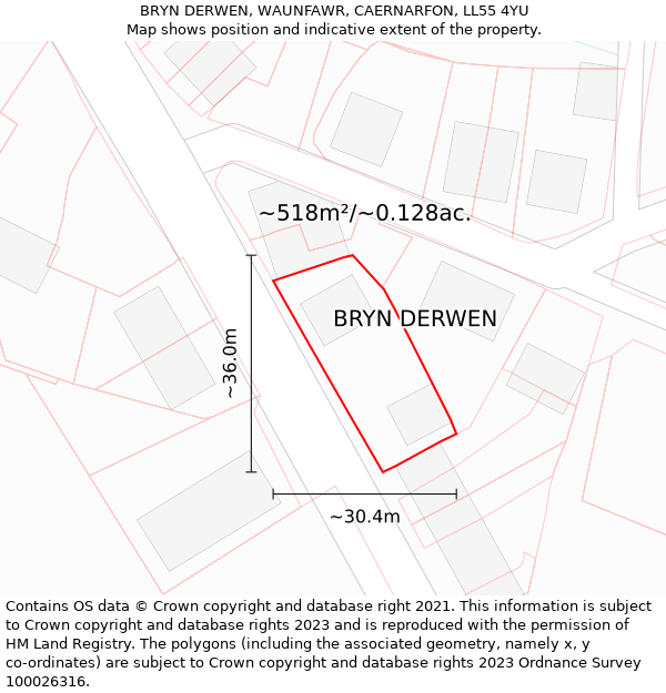 BRYN DERWEN, WAUNFAWR, CAERNARFON, LL55 4YU: Plot and title map