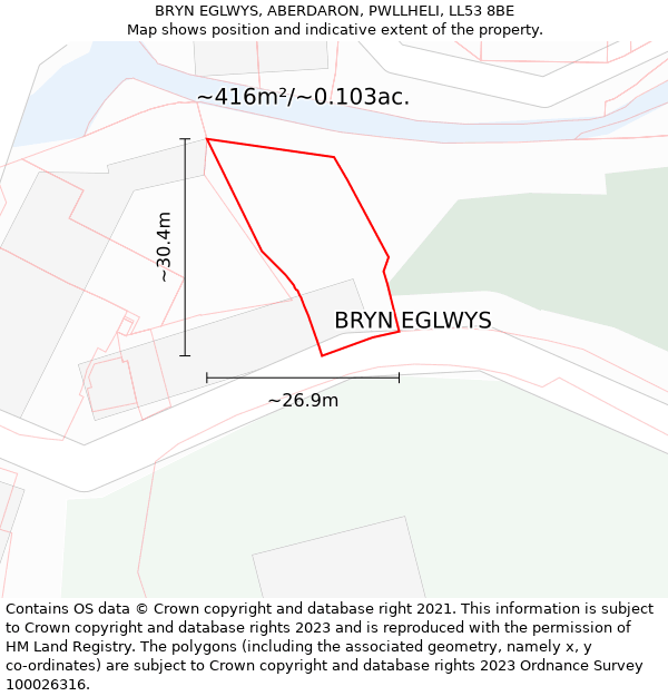 BRYN EGLWYS, ABERDARON, PWLLHELI, LL53 8BE: Plot and title map