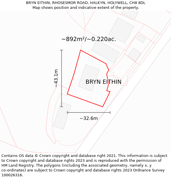 BRYN EITHIN, RHOSESMOR ROAD, HALKYN, HOLYWELL, CH8 8DL: Plot and title map