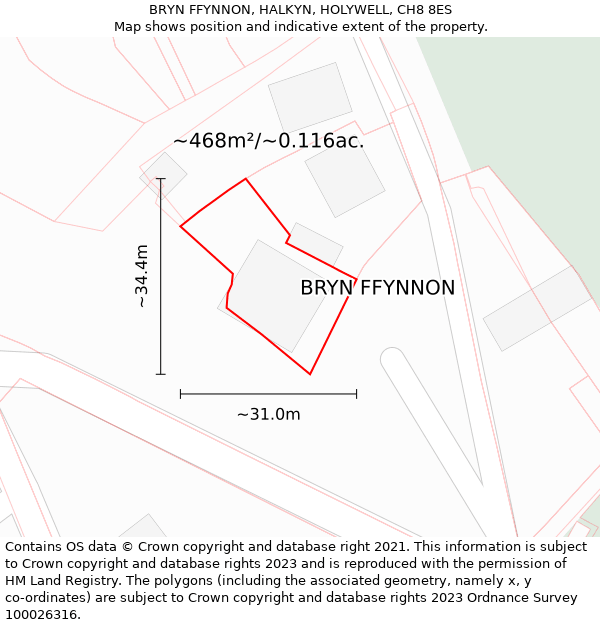 BRYN FFYNNON, HALKYN, HOLYWELL, CH8 8ES: Plot and title map