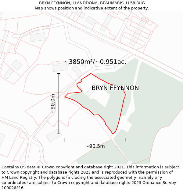 BRYN FFYNNON, LLANDDONA, BEAUMARIS, LL58 8UG: Plot and title map