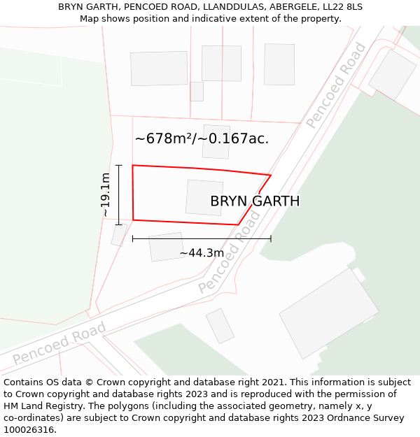 BRYN GARTH, PENCOED ROAD, LLANDDULAS, ABERGELE, LL22 8LS: Plot and title map