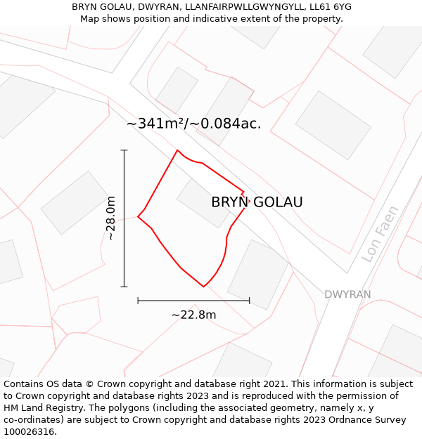 BRYN GOLAU, DWYRAN, LLANFAIRPWLLGWYNGYLL, LL61 6YG: Plot and title map