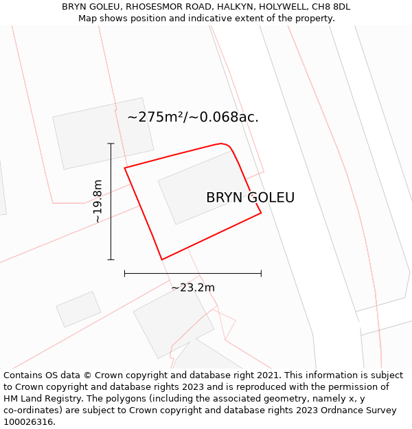 BRYN GOLEU, RHOSESMOR ROAD, HALKYN, HOLYWELL, CH8 8DL: Plot and title map