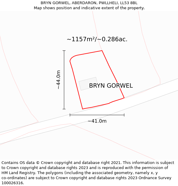 BRYN GORWEL, ABERDARON, PWLLHELI, LL53 8BL: Plot and title map