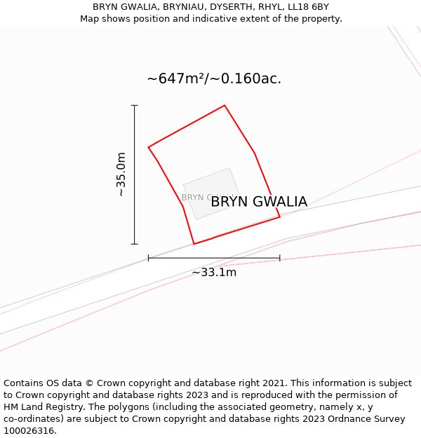 BRYN GWALIA, BRYNIAU, DYSERTH, RHYL, LL18 6BY: Plot and title map