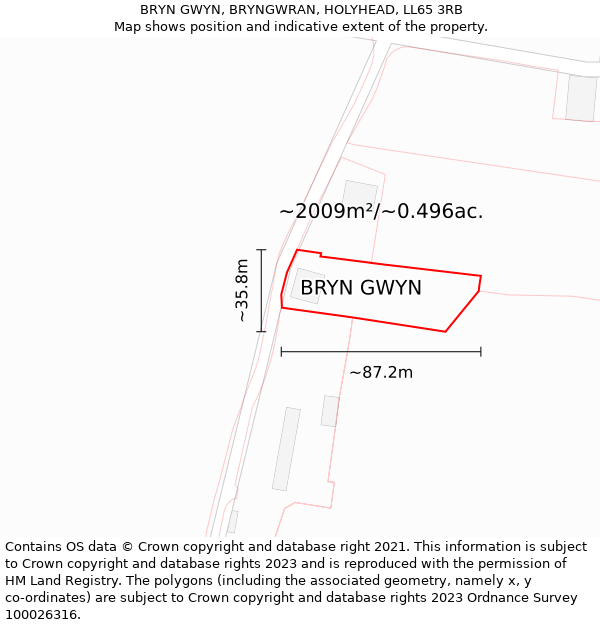 BRYN GWYN, BRYNGWRAN, HOLYHEAD, LL65 3RB: Plot and title map