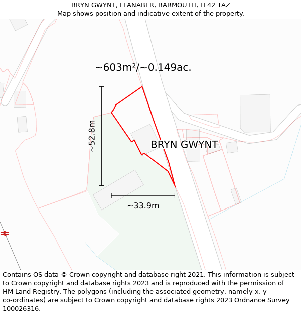 BRYN GWYNT, LLANABER, BARMOUTH, LL42 1AZ: Plot and title map