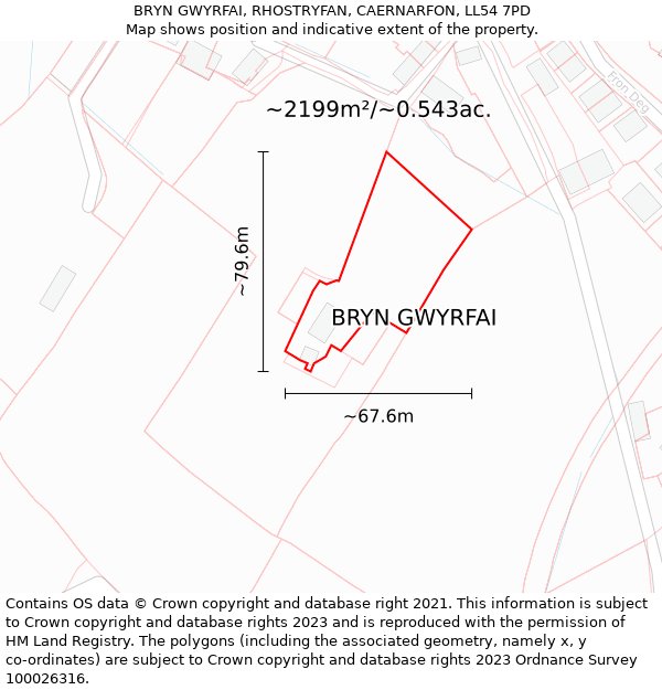 BRYN GWYRFAI, RHOSTRYFAN, CAERNARFON, LL54 7PD: Plot and title map