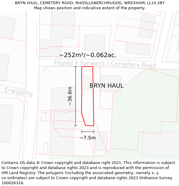 BRYN HAUL, CEMETERY ROAD, RHOSLLANERCHRUGOG, WREXHAM, LL14 2BY: Plot and title map