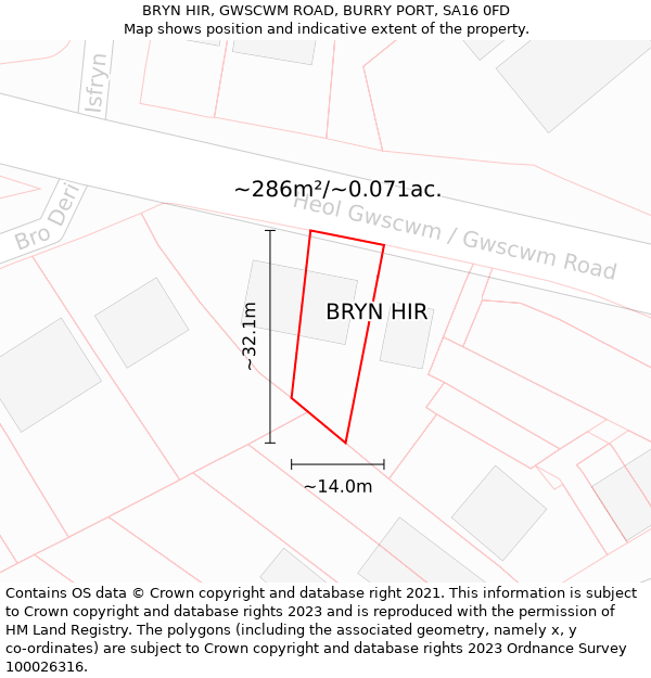 BRYN HIR, GWSCWM ROAD, BURRY PORT, SA16 0FD: Plot and title map