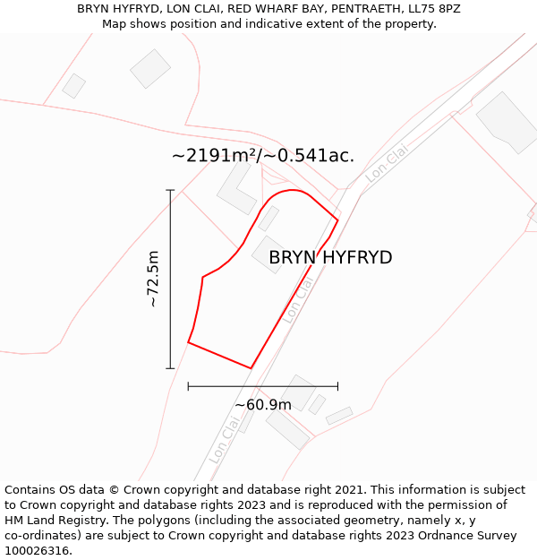 BRYN HYFRYD, LON CLAI, RED WHARF BAY, PENTRAETH, LL75 8PZ: Plot and title map