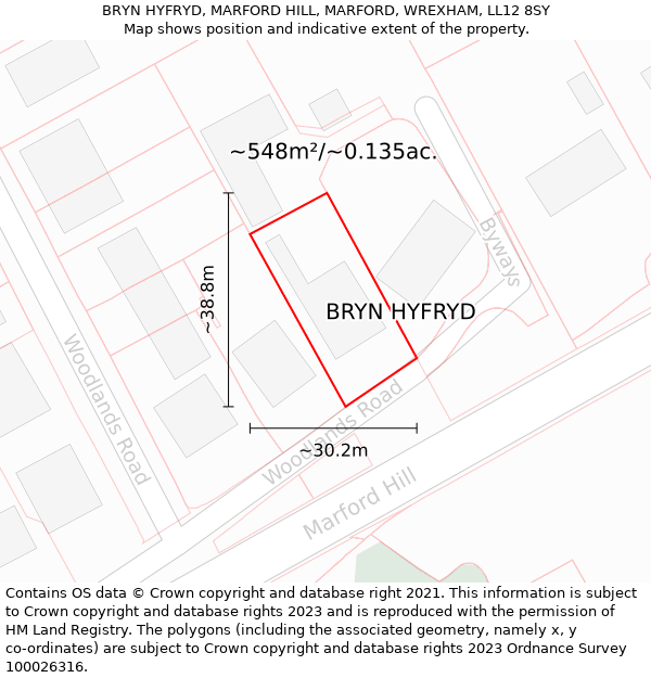 BRYN HYFRYD, MARFORD HILL, MARFORD, WREXHAM, LL12 8SY: Plot and title map