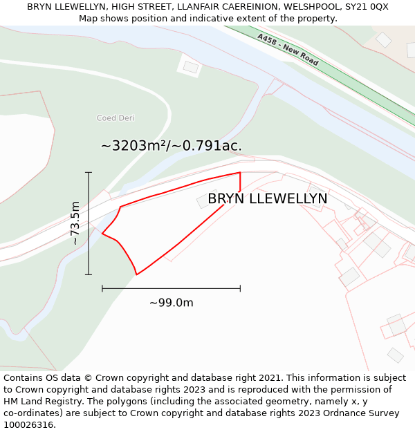 BRYN LLEWELLYN, HIGH STREET, LLANFAIR CAEREINION, WELSHPOOL, SY21 0QX: Plot and title map