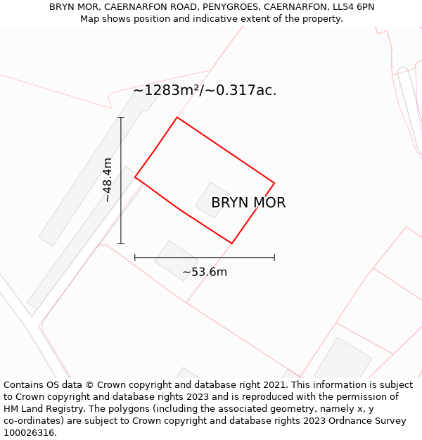 BRYN MOR, CAERNARFON ROAD, PENYGROES, CAERNARFON, LL54 6PN: Plot and title map