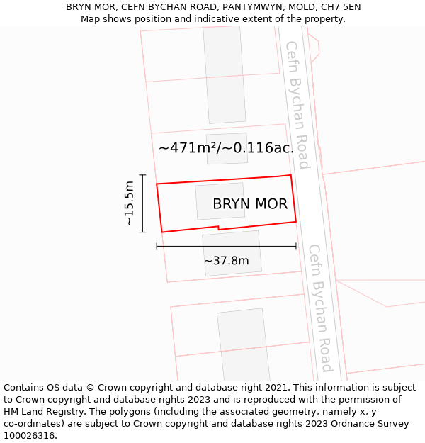 BRYN MOR, CEFN BYCHAN ROAD, PANTYMWYN, MOLD, CH7 5EN: Plot and title map