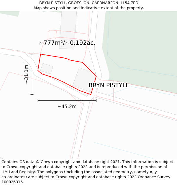 BRYN PISTYLL, GROESLON, CAERNARFON, LL54 7ED: Plot and title map