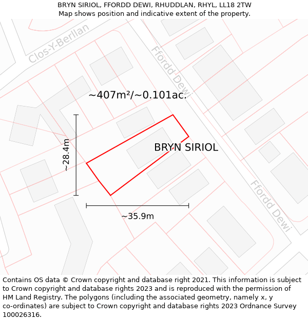 BRYN SIRIOL, FFORDD DEWI, RHUDDLAN, RHYL, LL18 2TW: Plot and title map