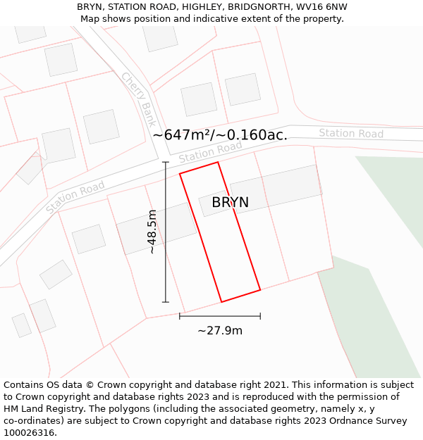 BRYN, STATION ROAD, HIGHLEY, BRIDGNORTH, WV16 6NW: Plot and title map