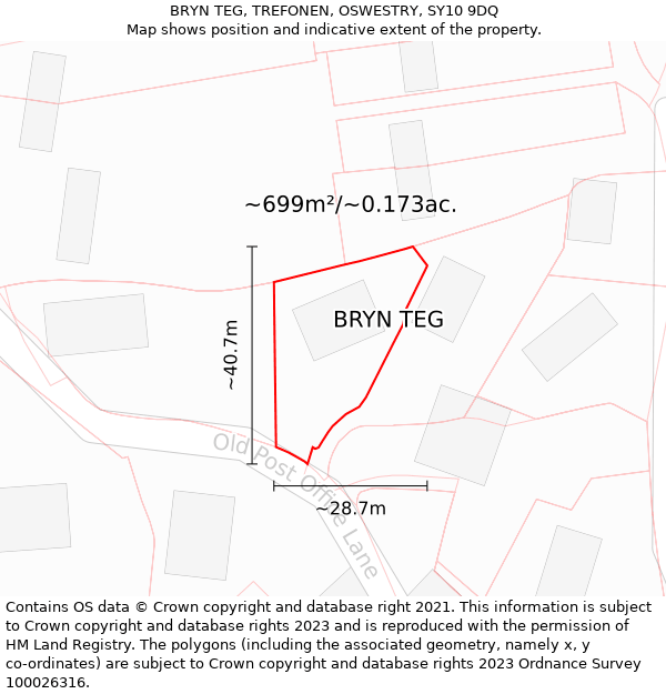 BRYN TEG, TREFONEN, OSWESTRY, SY10 9DQ: Plot and title map