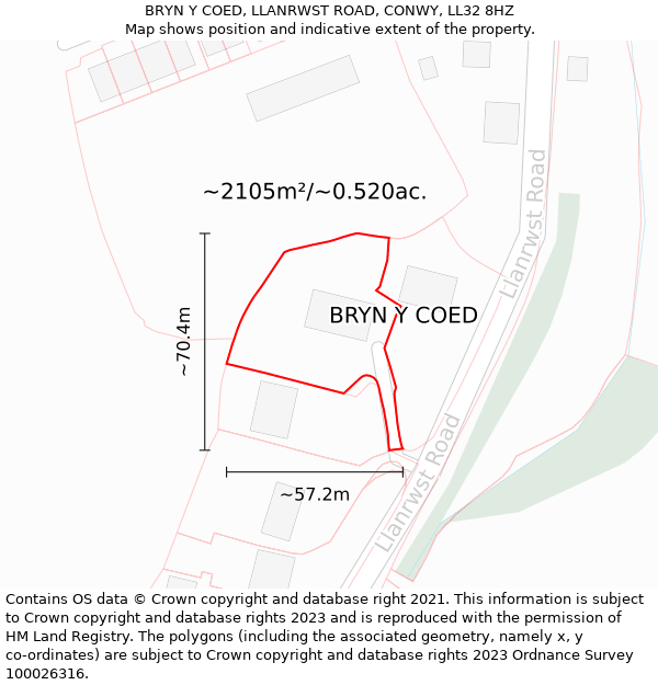 BRYN Y COED, LLANRWST ROAD, CONWY, LL32 8HZ: Plot and title map