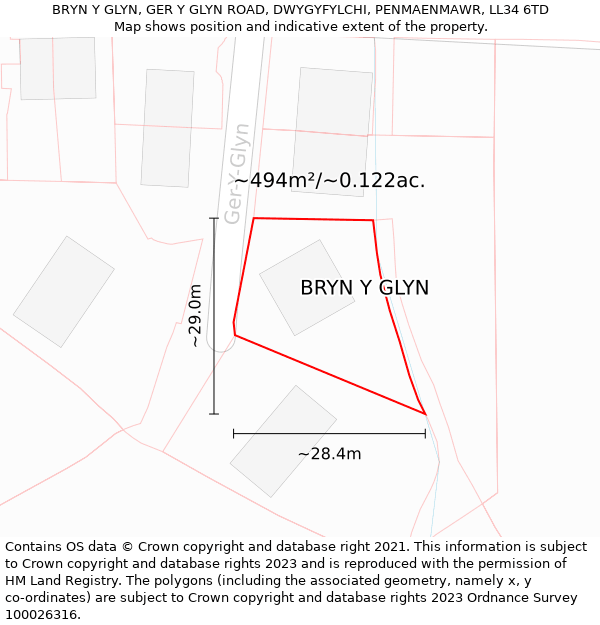 BRYN Y GLYN, GER Y GLYN ROAD, DWYGYFYLCHI, PENMAENMAWR, LL34 6TD: Plot and title map