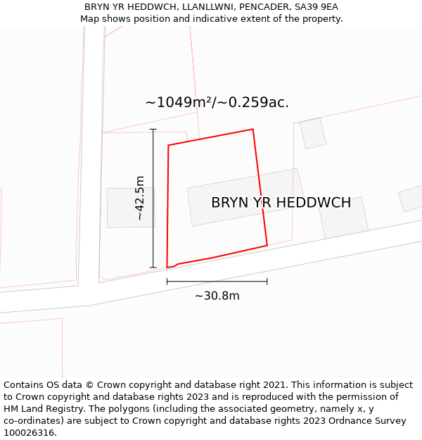 BRYN YR HEDDWCH, LLANLLWNI, PENCADER, SA39 9EA: Plot and title map