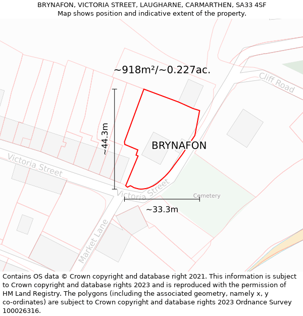 BRYNAFON, VICTORIA STREET, LAUGHARNE, CARMARTHEN, SA33 4SF: Plot and title map