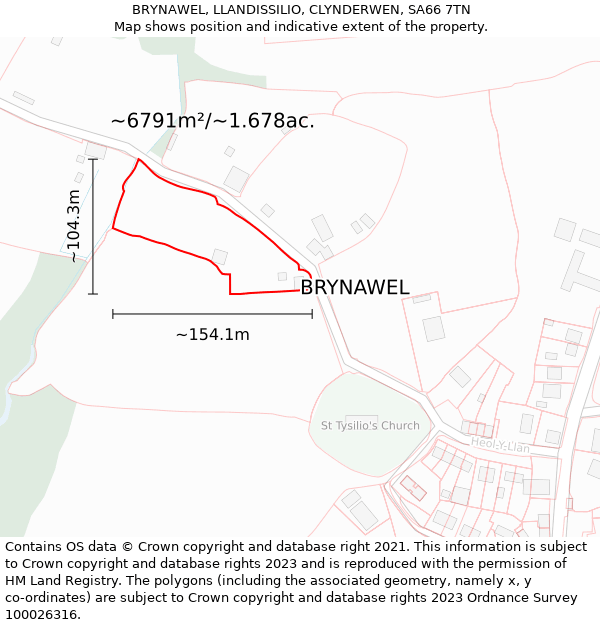 BRYNAWEL, LLANDISSILIO, CLYNDERWEN, SA66 7TN: Plot and title map