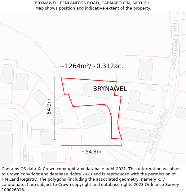 BRYNAWEL, PENLANFFOS ROAD, CARMARTHEN, SA31 2HL: Plot and title map