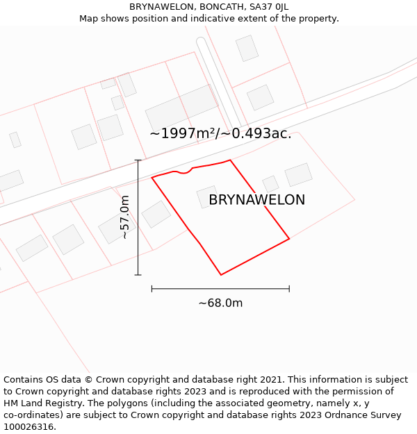 BRYNAWELON, BONCATH, SA37 0JL: Plot and title map