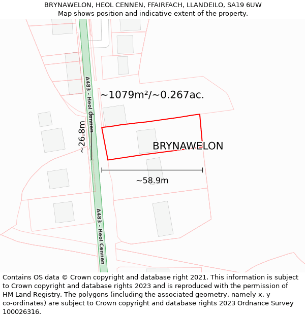 BRYNAWELON, HEOL CENNEN, FFAIRFACH, LLANDEILO, SA19 6UW: Plot and title map