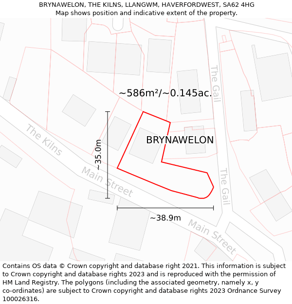 BRYNAWELON, THE KILNS, LLANGWM, HAVERFORDWEST, SA62 4HG: Plot and title map