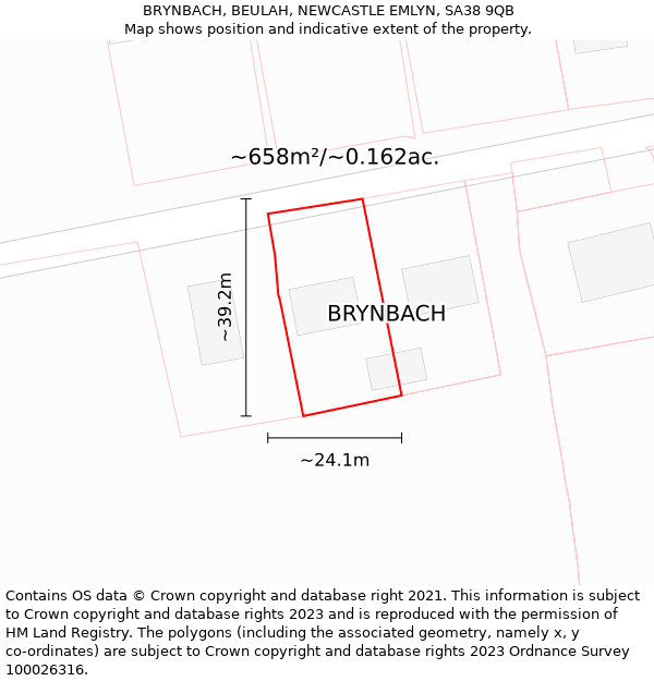 BRYNBACH, BEULAH, NEWCASTLE EMLYN, SA38 9QB: Plot and title map