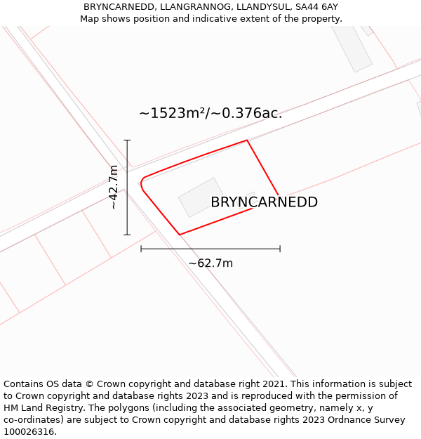 BRYNCARNEDD, LLANGRANNOG, LLANDYSUL, SA44 6AY: Plot and title map