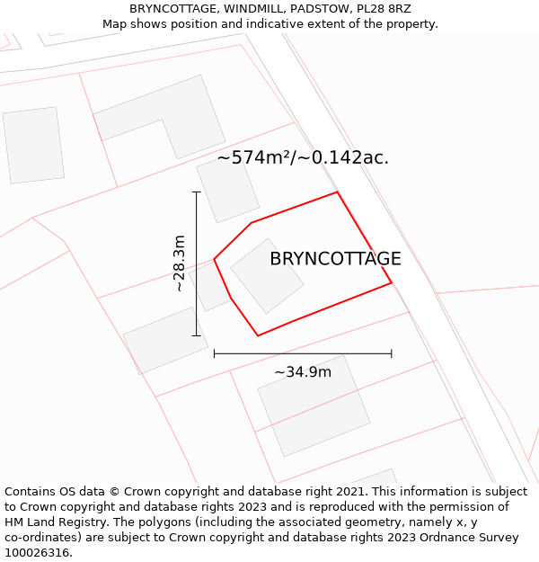 BRYNCOTTAGE, WINDMILL, PADSTOW, PL28 8RZ: Plot and title map