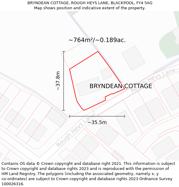 BRYNDEAN COTTAGE, ROUGH HEYS LANE, BLACKPOOL, FY4 5AG: Plot and title map