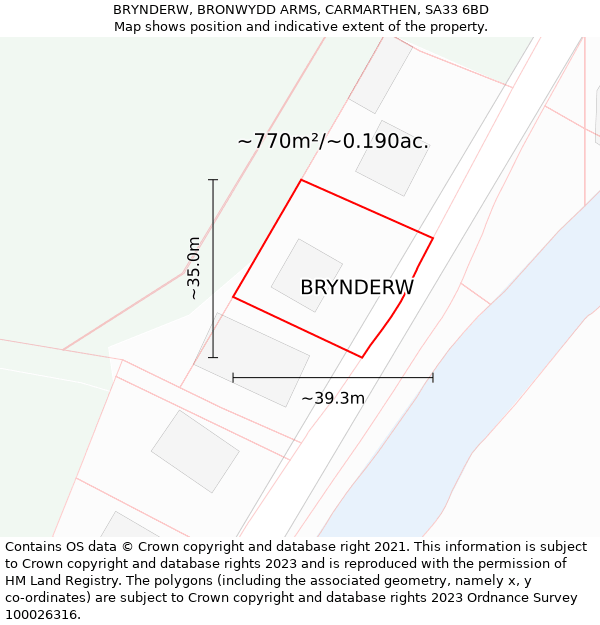 BRYNDERW, BRONWYDD ARMS, CARMARTHEN, SA33 6BD: Plot and title map